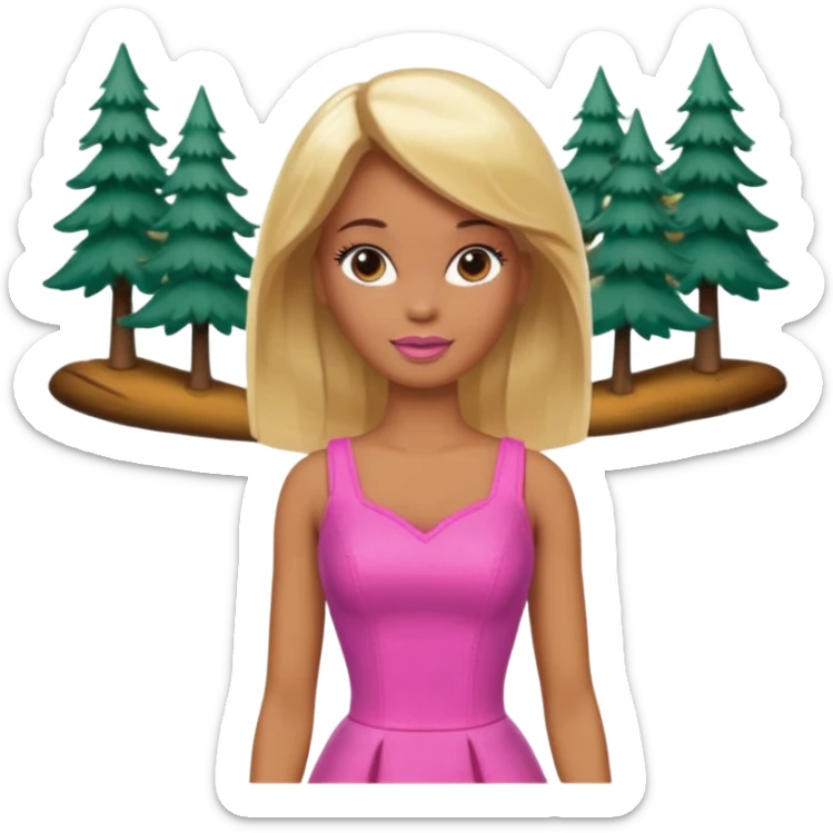 Brown skin blonde hair barbie in front of the woods sticker