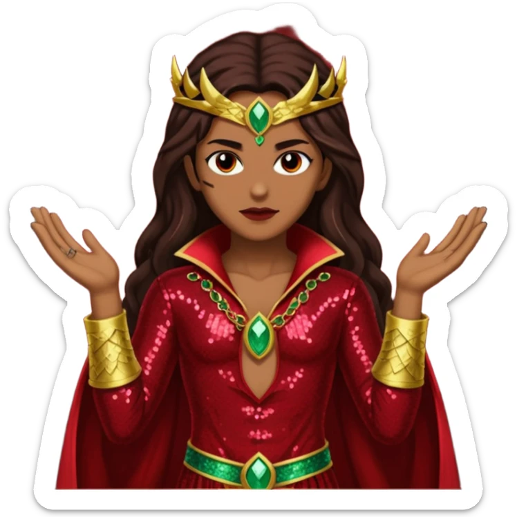 Samael, Poison of God from Gods and Goddesses with tan skin, long dark brown hair, dark red sequin outfit sticker