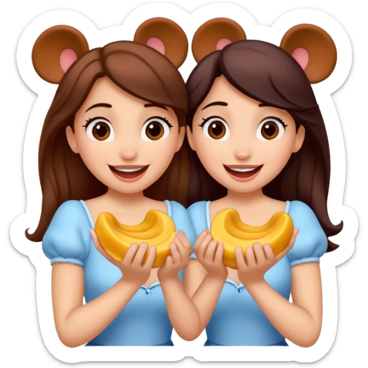 Son quatro chicas montadas en una atraccion de levantando la mano con orejas de Disney puestas en una atracción sticker