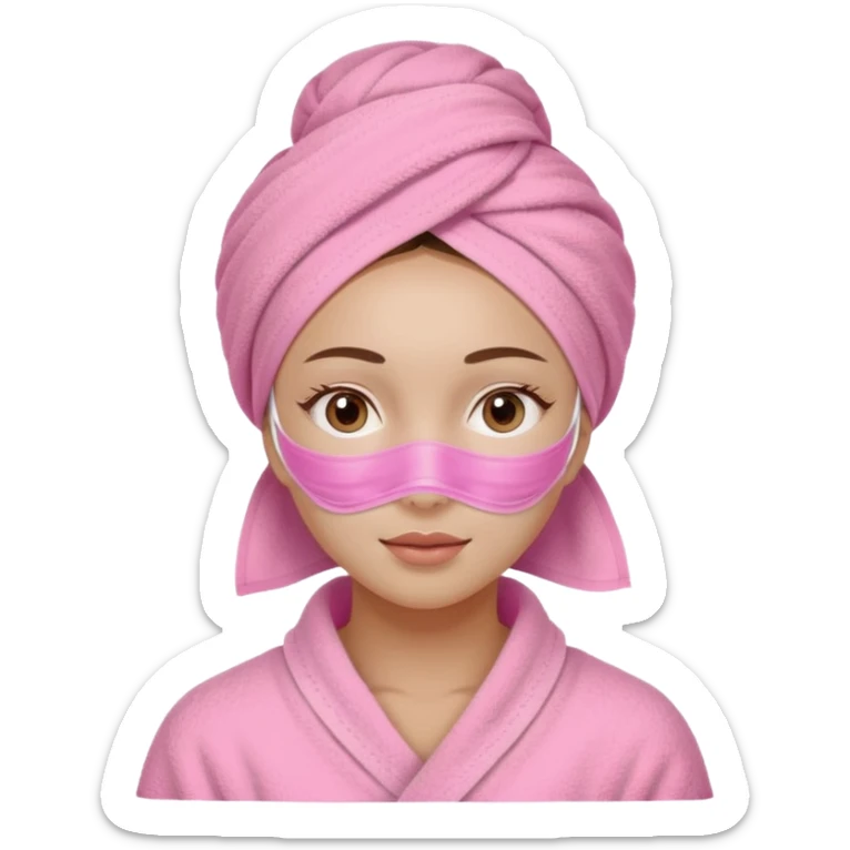 Girl with pink towel on her head and a pink facial mask spa sticker