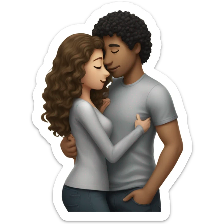 guy with black curly hair kissing a girl with light brown hair  sticker