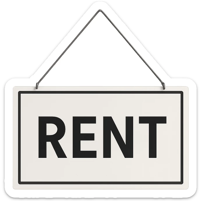 realistic modern 'rent' sign board, clean lines, minimal, contemporary, photo-like sticker