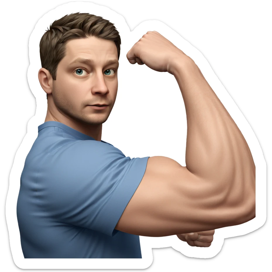 muscular guy in blue shirt sticker
