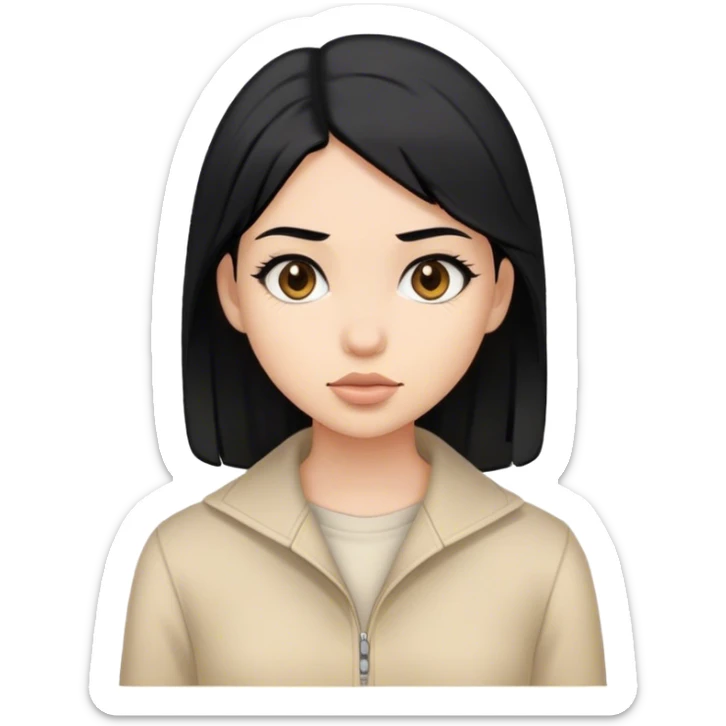 girl with black hair and beige clothes sticker