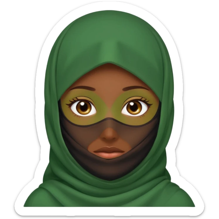 Niqab musli girl chocolate color make the niqab green cover whole face except her eya sticker