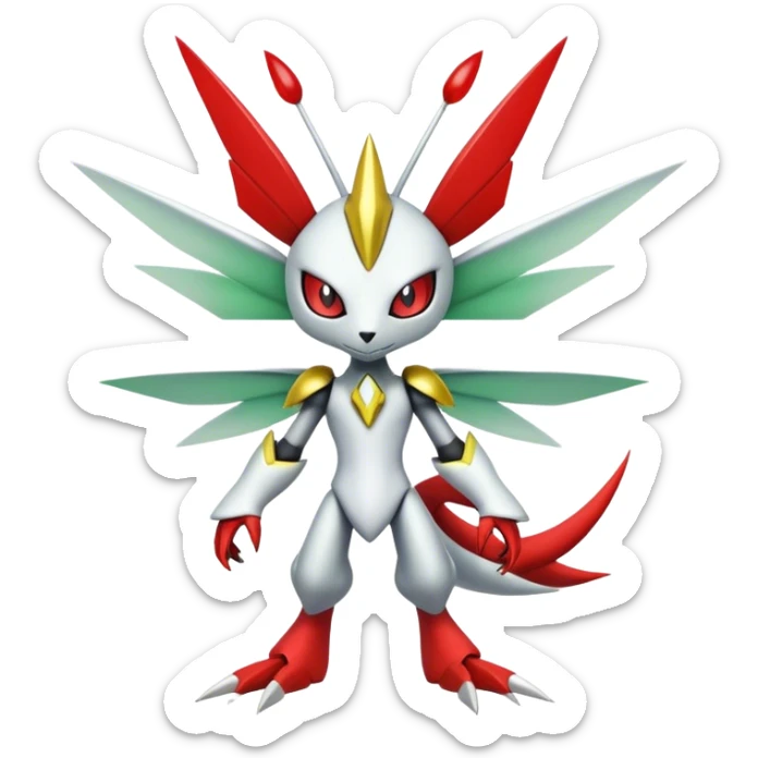 Cute Cool Edgy Shiny Ethereal Legendary Kartana-Digimon-Scizor-hybrid full body sticker