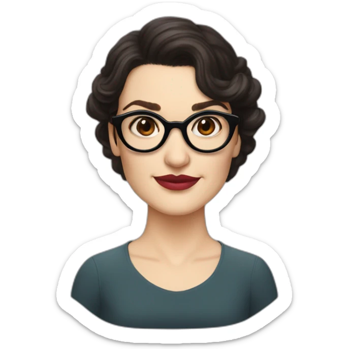 rachel weisz with round black glasses and a pimple in the middle of the forehead sticker