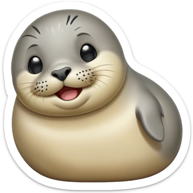 Cinematic Cute Yawning harbour seal Portrait Emoji, Head tilted slightly with a dramatic, wide-open yawn, showcasing a smooth, rounded body with gently drooping features and sleepy, half-closed eyes, Simplified yet irresistibly adorable features, highly detailed, glowing with a soft, cozy maritime glow, high shine, relaxed yet expressive, stylized with a dash of whimsical ocean charm, soft glowing outline, capturing the essence of a drowsy yet affectionate harbour seal that appears ready to stretch out for a nap! sticker