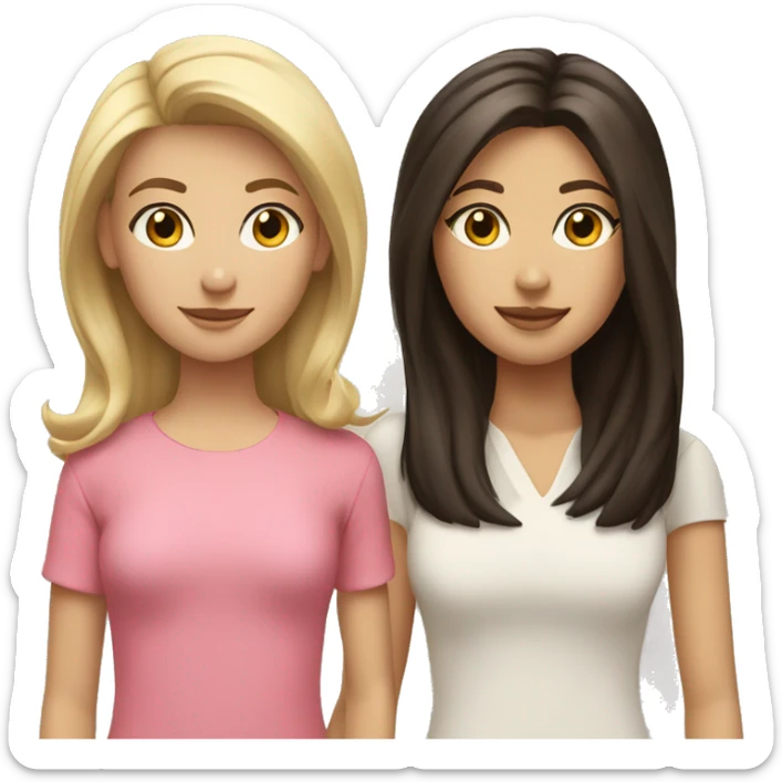short hair blonde mother and long brunette hair daughter  sticker