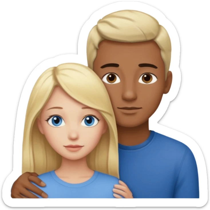 blonde hair blue eyes woman embracing a taller man who has brown skin and dark hair sticker