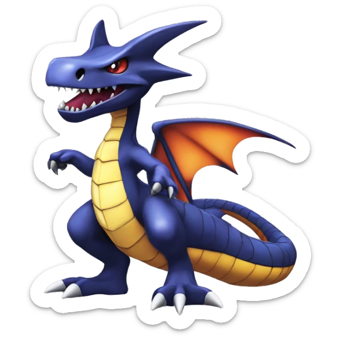 Cool Edgy Seviper-Garchomp-Gabite Fakémon Digimon with Edgy markings, full body, outlined sticker