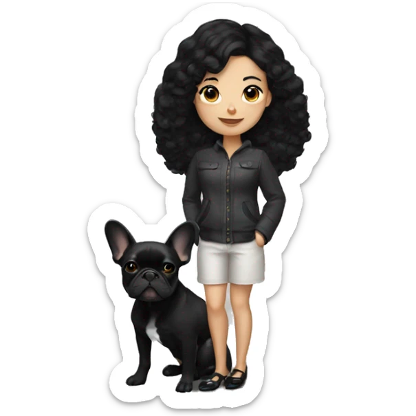 Woman with black hair and black French bulldog sticker