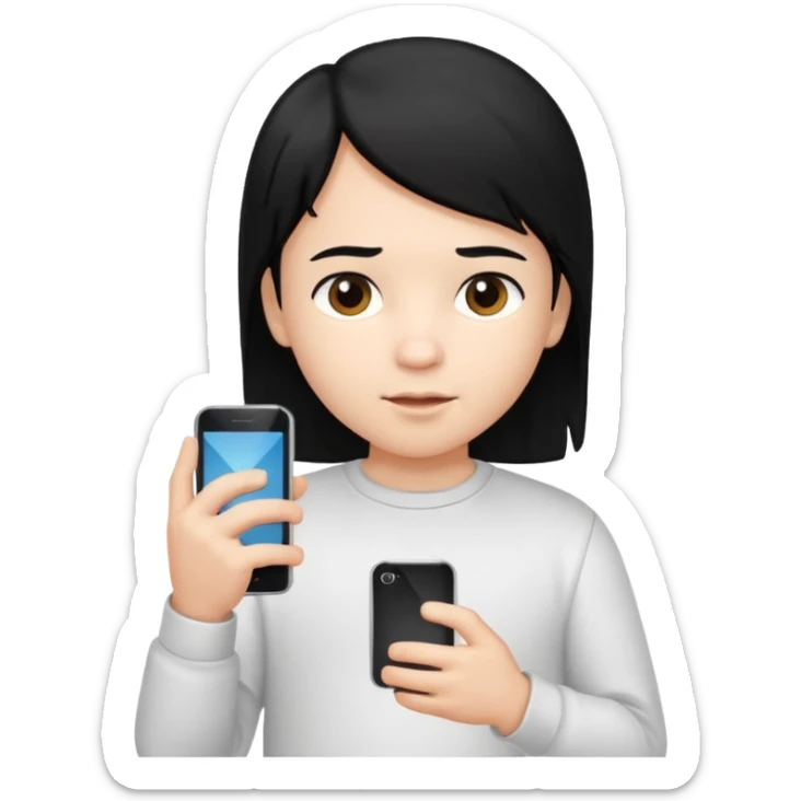 un niño de entre 3 - 10 años jugando con su celular (pelo negro y polo blanco) sticker