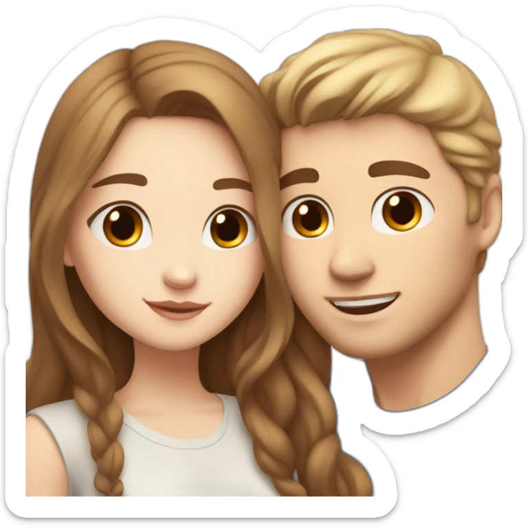 white skin girl with blue eyes and long light brown hair hugging white skin boyfriend with brown eyes and brown hair sticker