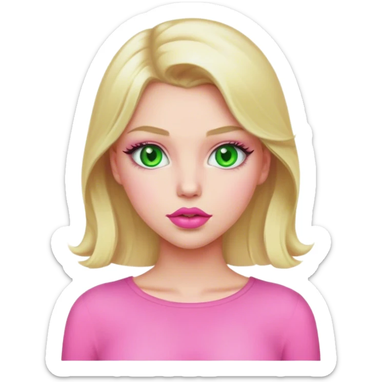 blonde girl have green eyes big pink lips and pink outfit  sticker