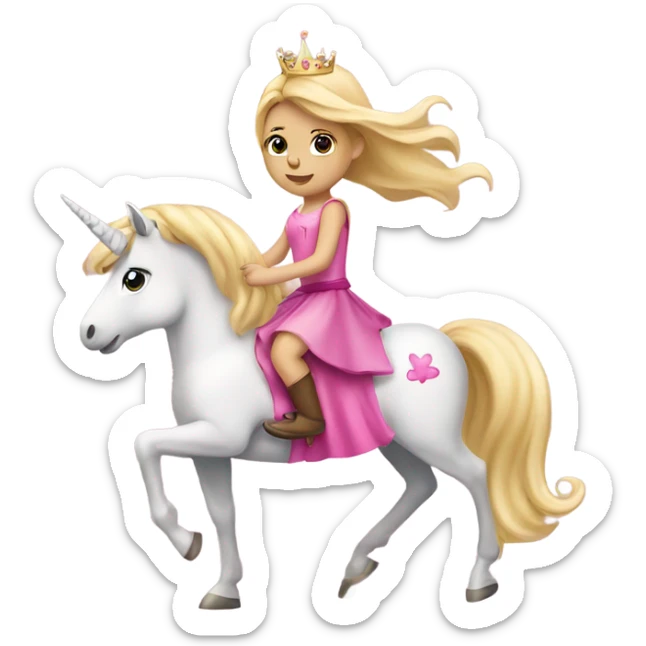 Blonde little girl in a princess skirt riding a pink unicorn  sticker