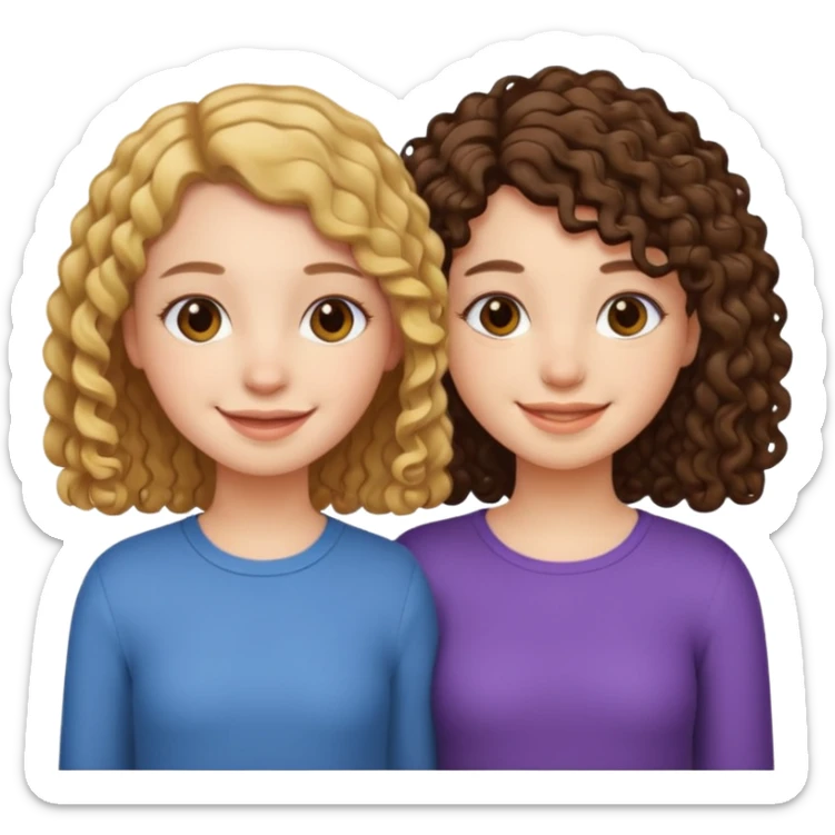 Best friends short straight hair girl and long curly hair girl sticker