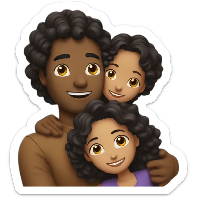 Hug between brown guy with straight black hair and a long curly brown hair woman sticker