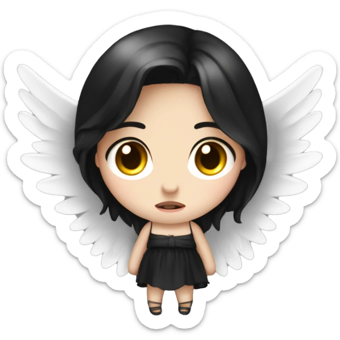 Crying tearing eyes pale skin black hair on the floor magical woman with angel wings  sticker