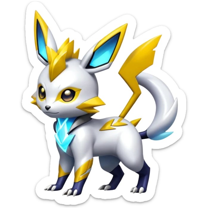 Shiny Futuristic Colorful Pichu-Raichu-Renamon-Zeraora-hybrid-creature sticker