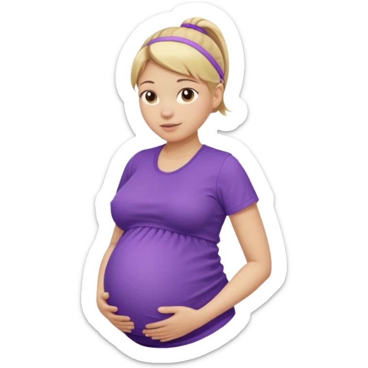 pregnant woman with purple shirt. Blond hair, light skin, pony tail. Only show abdomen neck and head. sticker