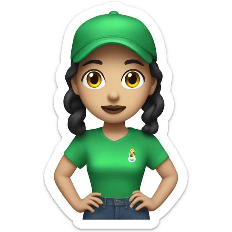 Make a brat inspired emoji that has charli xcx wearing a green brat shirt sticker