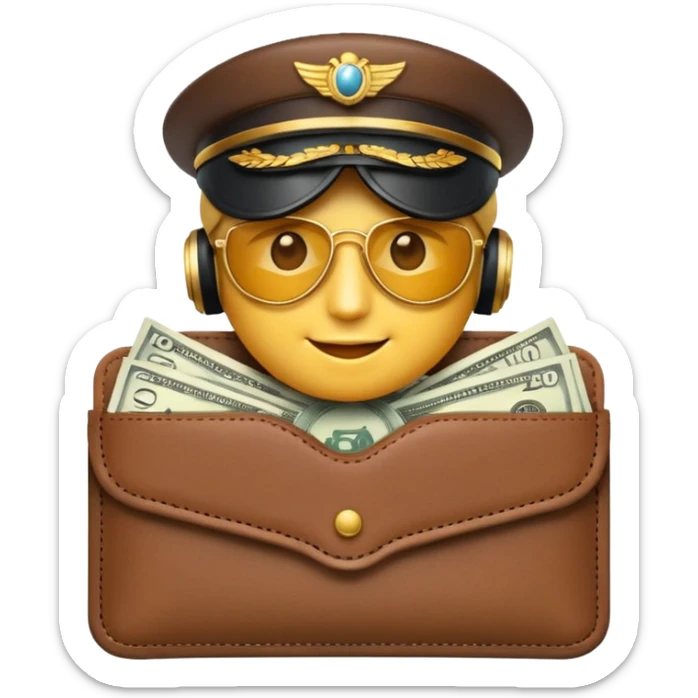 Aviator money emoji, wallet full of cash, casino vibe, premium 3D emoji style, clean, no background
 sticker
