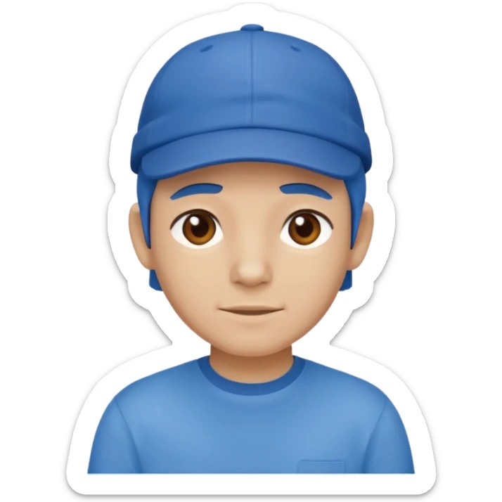 This is a cartoon-style avatar wearing a blue cap and a matching blue shirt, with a neutral expression. sticker