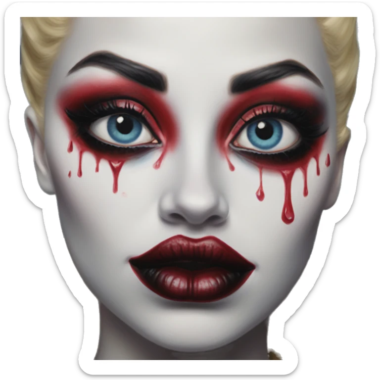 All seeing eye in Harley Quinn style, oil paint, mysterious eyes, intricate lips, masterpiece portrait, odd perspective, beautiful, desirable, logical sticker