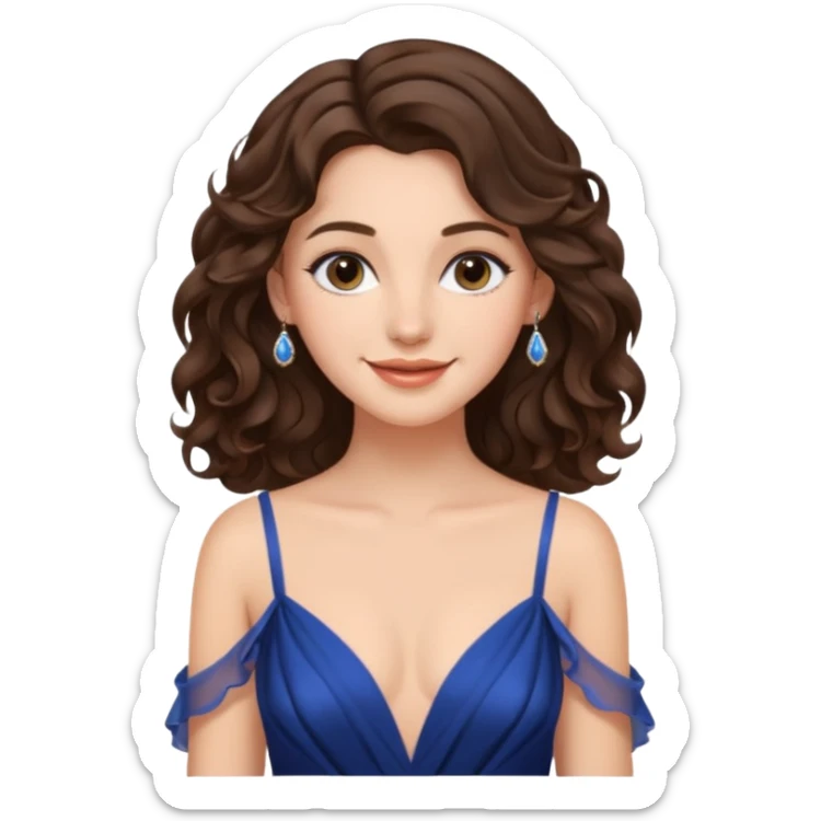 a beautiful brunette wavy flowy hair princess wearing a gown with elegant piercing and smile gently  sticker