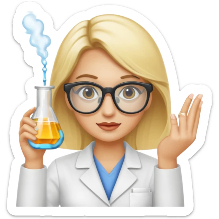 Eine hellblonde Chemikerin mit typischem Erlmeyerkolben in der Hand und Laborbrille auf sticker