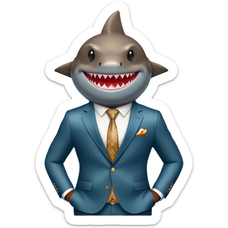 "Stylish Success" - a shark in a Louis Vuitton suit against the backdrop of a luxurious city. sticker