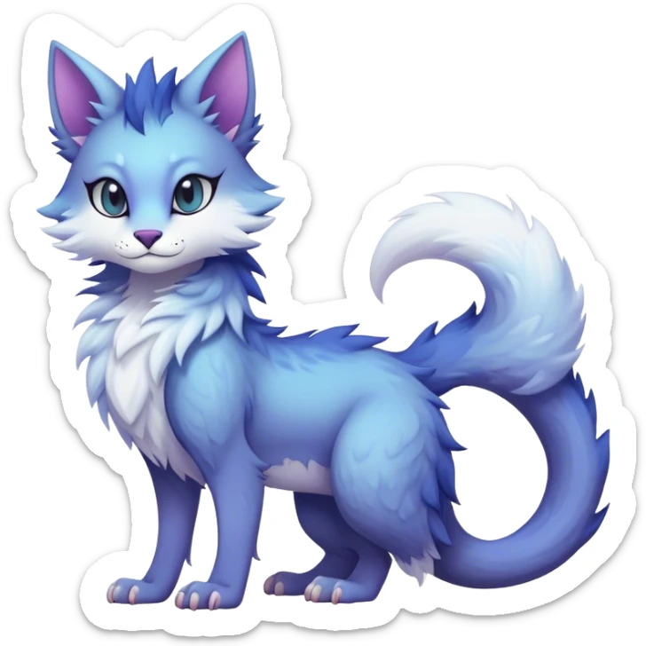 Kawaii dark edgy fantasy pastel ethereal feline-vernid-sergal-fursona animal creature with a tufted tail full body sticker