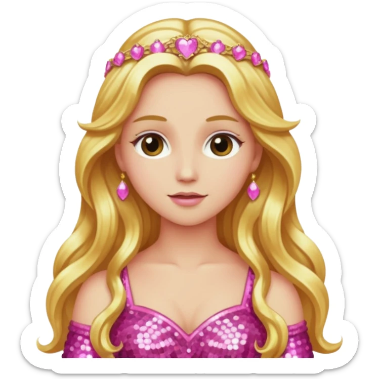 Venus, Goddess of Love with long golden blonde hair, pink sequin outfit sticker