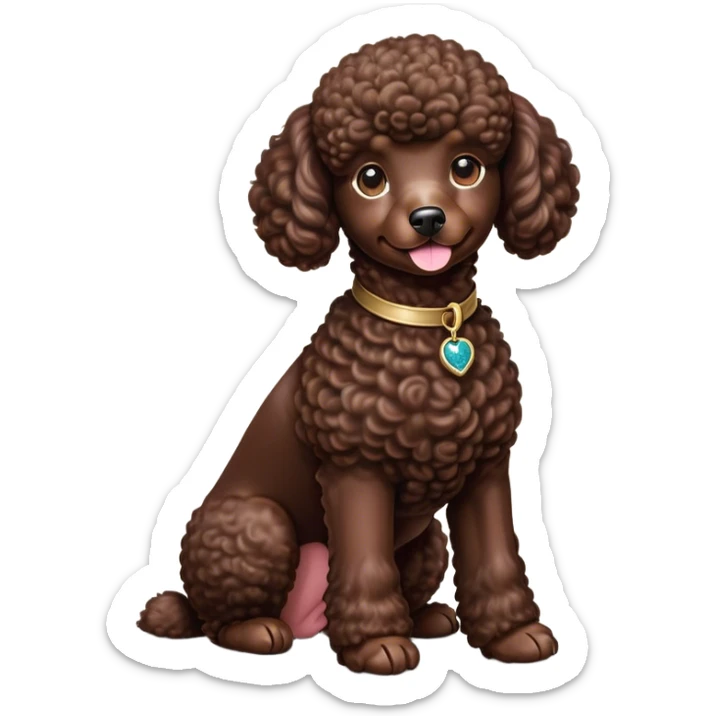 Cinematic Noble Chocolate Poodle Portrait Emoji, Poised and regal, with a refined, elegant build and a meticulously groomed, curly chocolate Fur, deep-set soulful brown eyes, Simplified yet sharp and sophisticated features, highly detailed, glowing with a soft, dignified glow, high shine, intelligent and graceful, stylized with an air of sophistication, focused and attentive, soft glowing outline, capturing the essence of a watchful and confident companion, so majestic it feels as though it could prance out of the screen with effortless authority! sticker