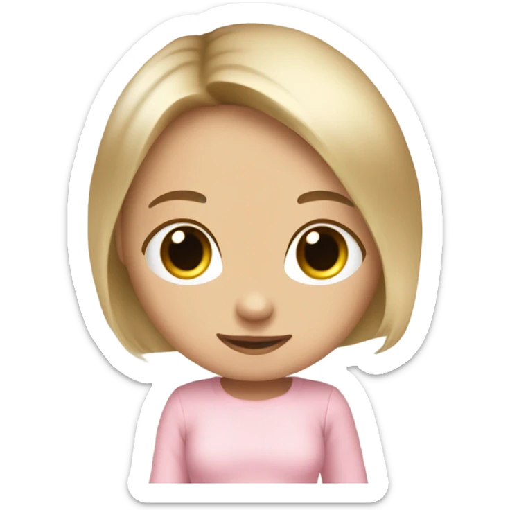 do a white skin little girl with dirty blond straight hair brown eyes and a cute baby pink outfit, full body arms legs sticker