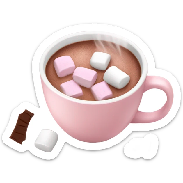 Light Pink mug of hot chocolate with marshmallows  sticker
