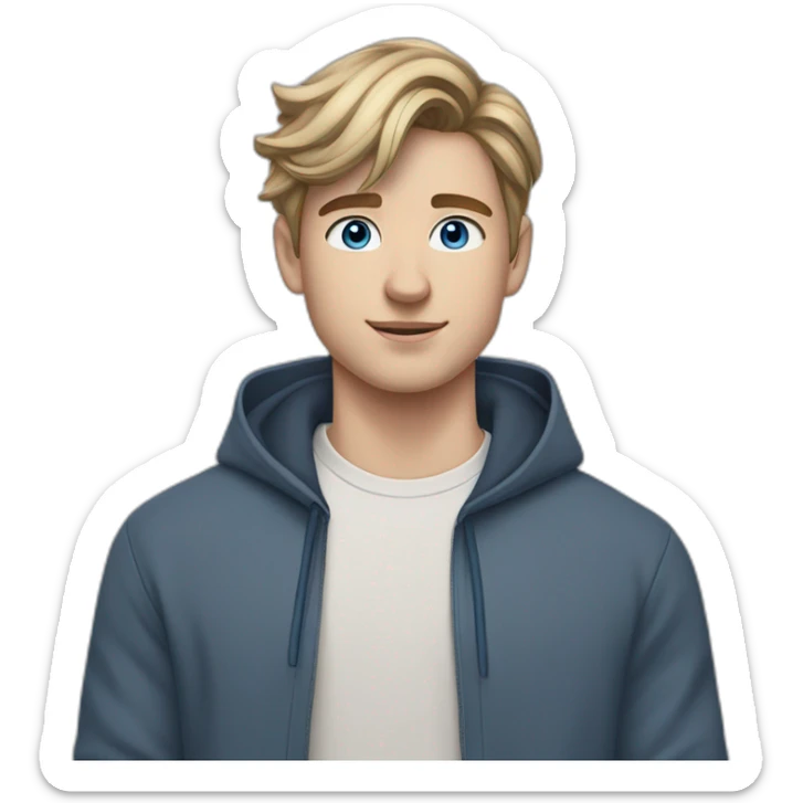 Man, 21 years old, darkblonde hair, left ear piercing, wearing AirPods in ears, blue eyes. sticker