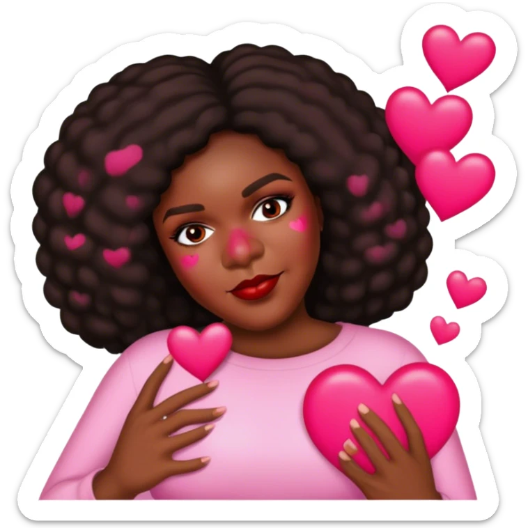 Beautiful black woman and big lover with pink and red hearts sticker