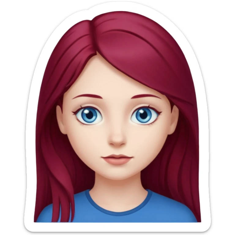 girl with long, dark, burgundy red hair and blue eyes sticker