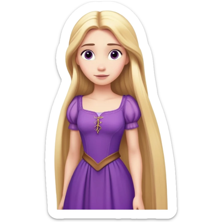 Rapunzel from hips up, purple dress, very long blonde hair, minimal style but clearly recognizable sticker
