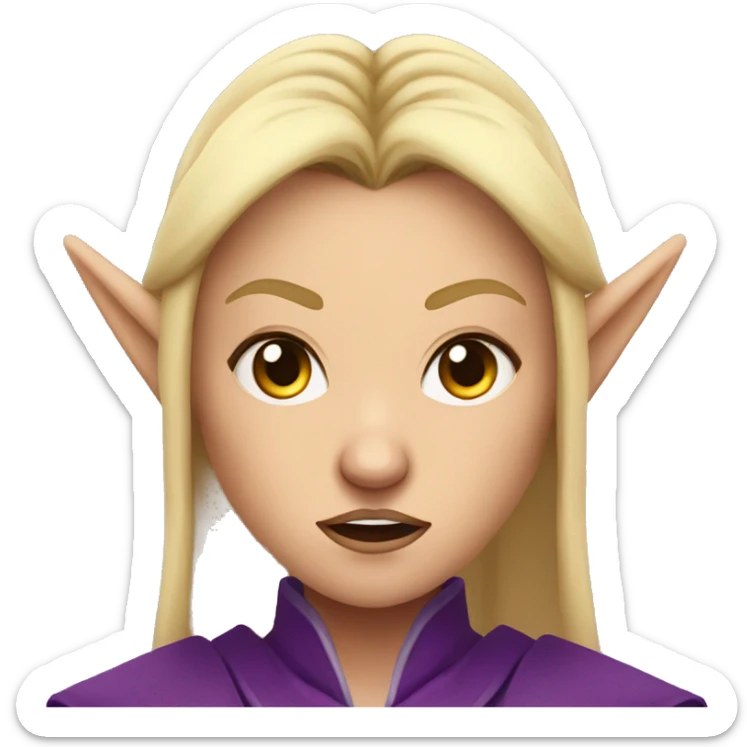 Noble female Elf with Elf ears and blonde hair and purple robes Angry angry angry expression sticker
