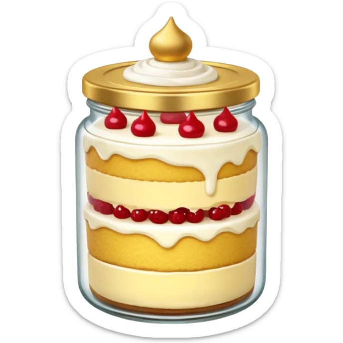 A layered little jar of cake that is gold I only want to be gold like I want the black background to be black. sticker