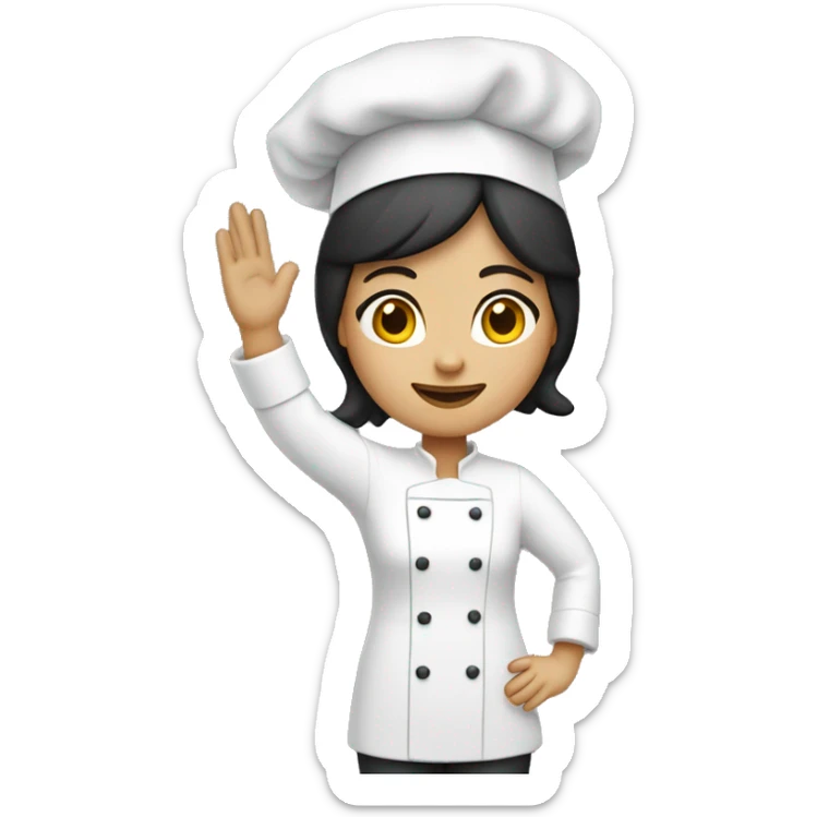 woman with dark hair, wear chef hat, wear chef jacket, raising her hand up sticker