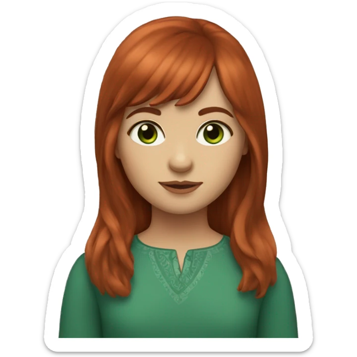 Girl with auburn hair, green eyes and curtain bangs  sticker