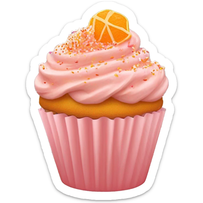 realistic cupcake with lots of light pink frosting and light orange cupcake wrapper and orange and peach colored sprinkles and orange sugar sprinkles… no fruit on top of cupcake sticker