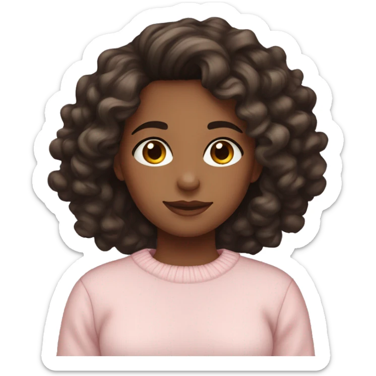 Girl with dark brown wavy curlyish hair wearing a light pink sweater sticker