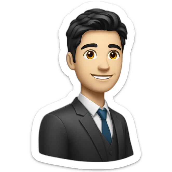 A smiling bank employee A young man at the age of 22 ,small white skin, medium black hair with simple red streaks  sticker