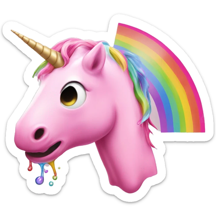 Pink unicorn puking a Rainbow out of the mouth sticker