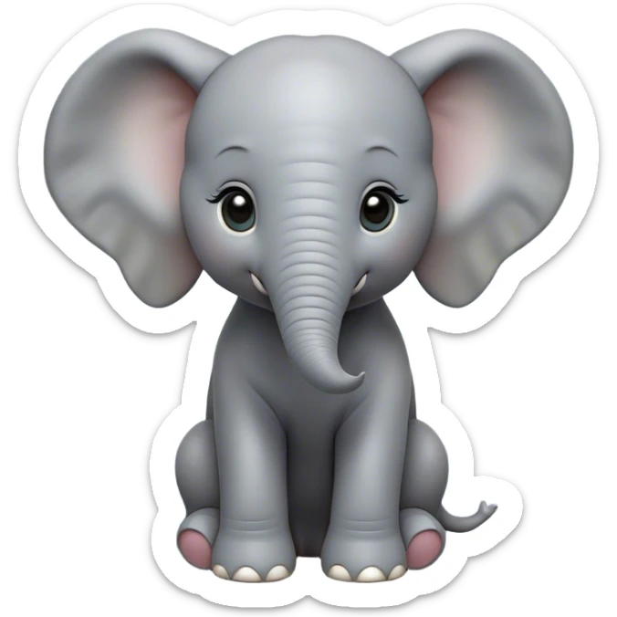 Cinematic Noble Baby Elephant Portrait Emoji, Poised and regal, with a tiny, endearing build and a soft, smooth gray hide, delicate floppy ears and a small, curious trunk, deep-set soulful eyes, Simplified yet sharp and sophisticated features, highly detailed, glowing with a gentle, dignified glow, high shine, intelligent and adorable, stylized with an air of miniature majesty, focused and attentive, soft glowing outline, capturing the essence of a watchful and confident little elephant, so majestic it feels as though it could toddle out of the screen with effortless authority! sticker